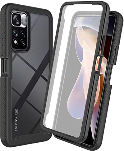 MAOGE Transparente Schutzhülle für Xiaomi Redmi Note 11 Pro+ 5G (Note 11 Pro Plus), [mit integriertem Display] Hartschale, weiches TPU, Silikongel, militärisch, stoßfest, Schwarz