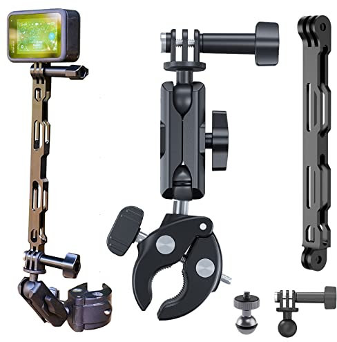 TELESIN Supporto Morsetto Bici e Moto per Dji Osmo insta360 GoPro Hero, Asta di Prolunga in Alluminio e Kit di Supporto per Telefono, per Manubrio di Biciclette/Moto Accessori per Action Camera