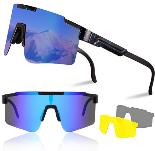 1X Schnelle Brille,Fahrradbrille,Rave Sonnenbrille Herren Damen mit Verstellbarem Bügel,Sportbrille Rennrad Brille Herren,Polarisierte UV400 Schutzbrille Radsportbrille zum Laufen Glof Ski im Freie