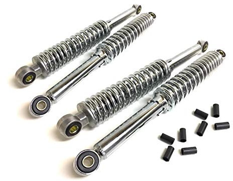 Stoßdämpfer Set Chrom 310mm, 4-teilig, Tiefelegung, 5-fach verstellbar, inkl. Reduzierhülsen, passend für Simson Duo, Schwalbe, Star SR4-2
