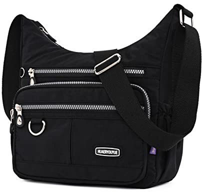NOTAG Umhängetasche Damen, Leichte Mehrfach-Taschen Schultertasche Wasserdicht Sportliche Umhängetasche Multifunktionale Nylon Handtasche (Schwarz)
