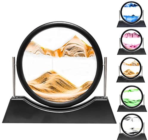 Sandbilder zum Drehen, 3D Sandbild Dynamisches Sandscape Runder, Fließende Sandmalerei Sandbild, Bewegende Sandkunst für Tisch Wohnzimmer Büro Deko, Geschenk für Erwachsene und Kinder (Orange, 7)