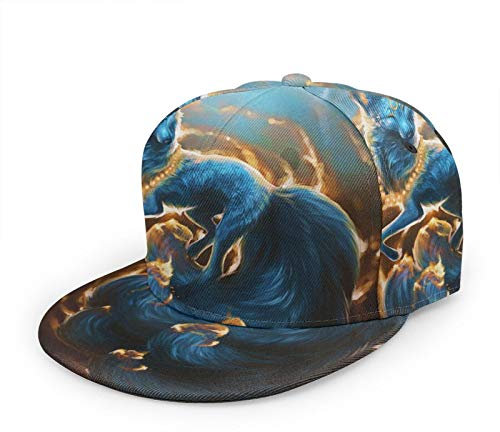 Oaieltj Unisex Baseballkappe, Damen, Herren, Jungen, Mädchen, Mode, verstellbar, 3D-bedruckt, flache Baseballkappe, Mythical Creature Kitsune Fox, One size