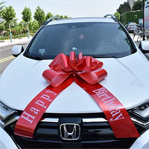 Chexin Riesige Große Rote Schleife für Auto Geburtstag，Happy Birthday，Geschenkschleife Große - XXL 58.4 cm, und Schleife mit 185 cm Bänder, Riesige Autoschleife, Große Masche, Car Bow für Fahrrad