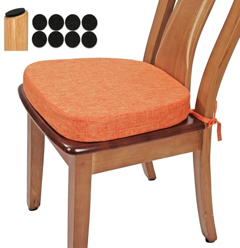 BUYUE Stuhlkissen 6,5 cm dick, U-Form Sitzkissen 40x40 cm mit hochdichtem Schaumstoff, Stoffbezug, rutschfestes Sitzpolster für Küche und Esszimmer (1 Stück, Orange)