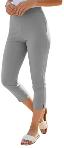 Roman Cropped Trousers for Women UK Ladies Capri Leggings Summer Pants Short Crop Stretch 3/4 Length Three Quarter Pedal Pusher Clothes Elasticated Bengaline Cut Off - Light Grey - Size 8