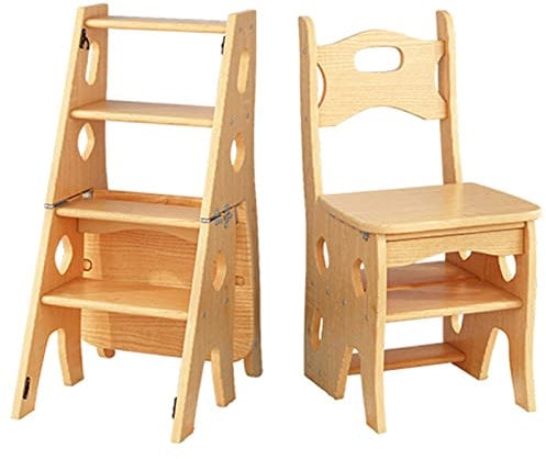 FADUNI Leiter-Stuhl-Kombination, zusammenklappbar, Holz-Tritthocker, Treppen, Trittleiter, Multifunktions-Bibliotheksstufen, Bücherregal, Kletterleiter, Ausstellungsregale