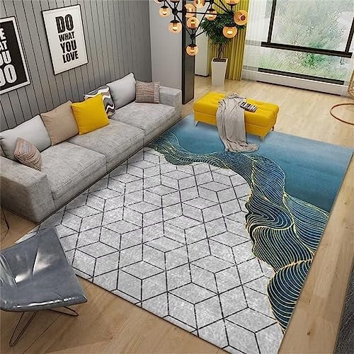RUGMRZ Auslegware Area Rug Teppich grau blau geometrisches Muster Wohnzimmer Dekoration langlebig Teppich Auslegware 160 x 230 cm