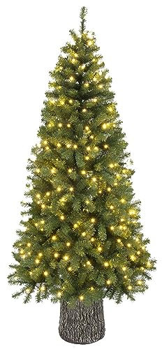 Albero di Natale Pino Super Folto 700 Rami Altezza 180cm 230 Luci LED Incorporate Bianco Caldo Con Base Tronco Effetto Legno Diametro 95cm Colore Verde Facile Montaggio Apertura Ombrello (210 cm)
