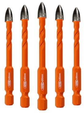 BGTEC Foret Carrelage - 5 Pièces 6MM Foret Carbure de Tungstene pour Bois, Plastique, Carreaux de Porcelaine, Céramique, Maçonnerie, Brique, Mèches universelles