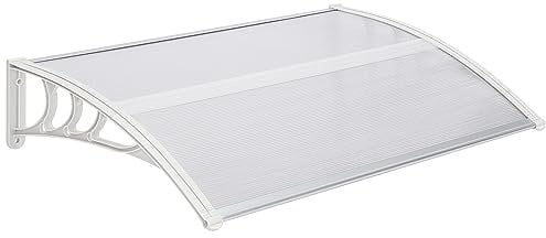 Trintion Outdoor Awning 120 X 80 cm Front Door Canopy - Window Rain Shelter Cover with Polycarbonate Board and Aluminium Frame for Front Back Door Porch White