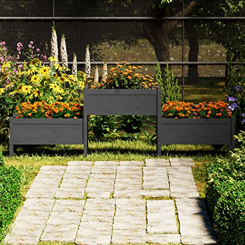 GuyAna Pflanzkübel Grau 245,5x44x75 cm Massivholz Kiefer Bonsai Schale Groß PflanzküBel Hoch