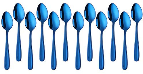 SBOMHS Teelöffel 12 stück aus Edelstahl Kaffeelöffel 13,5 CM kleine Löffel Espressolöffel Dessertlöffel Mini Teaspoons Metall Mokkalöffel (Blau)