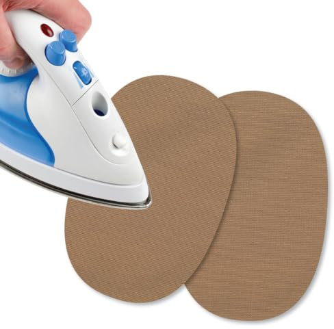USIT, 2 Piezas Mini Parches de Jersey Termoadhesivos para Ropa, 13x9 cm, Ideales para Reparar Chándales, Camisetas y Pantalones Deportivos, Beige