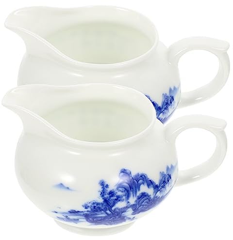 Zerodeko Ceramic Gravy Boat and Sauce Cup Set Blue and White Porcelain Sauce Dispenser for Kitchen and Dining