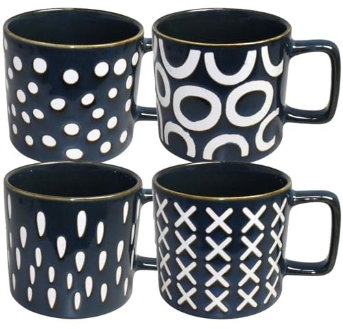 Jameson & Tailor 4er Set Henkelbecher Steingut blau