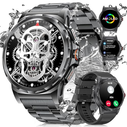 ESFOE 2025 Smartwatch Militare Uomo,1,43'' AMOLED Orologio Smartwatch con Chiamata Bluetooth e Risposta Vivavoce,Smart Watch con Contapassi, Cardiofrequenzimetro da Polso,Orologio Fitness Android iOS