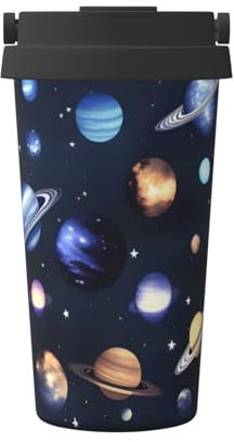 Planets Stars and Milky Way Galaxy Print Coffee Mug 475ml Leak Proof Coffee Mug with Lid, Coffee Thermos for Gift or Daily Use