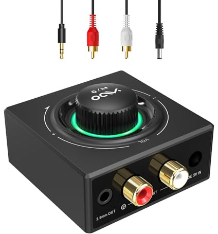 YMOO B06T3Pro Receptor Bluetooth Adaptador de Audio Inalámbrico con AptX HD Baja Latencia Control de Volumen 3.5mm AUX RCA Dual Link con Smartphone/Tablet/Laptop para Home Stereo Vintage Altavoces