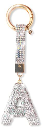 ZVRSUA Porte-clés Alphabet Diamant Argenté Femme, Mignon et Brillant,Clés de Voiture Accessoire de sac à dos, Cadeaux Personnalisés(A)
