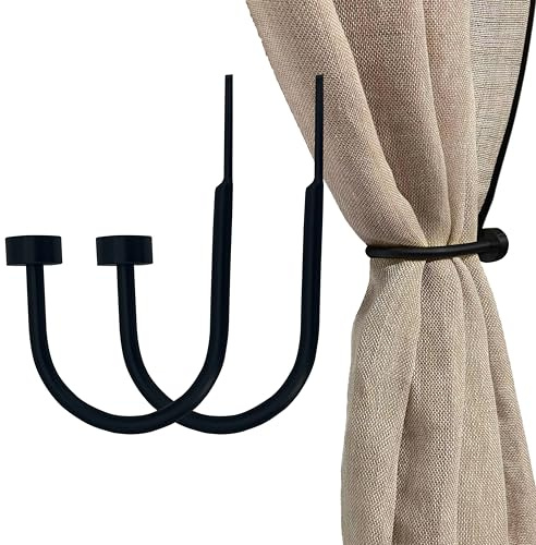 Quality Curtain Holdbacks, Solid Steel Curtain Holdback with Disk Finial, Set of 2 Window Curtain Tieback Hooks, Black