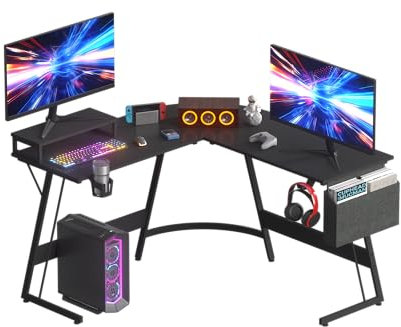 SANODESK Gaming Tisch 127x127x75cm,Schreibtisch mit Monitorständer,Eckschreibtisch,Schreibtisch L Form,Gaming Schreibtisch L-förmiger,Groß Pc Ecktisch,Schwarz