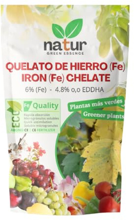 Natur, QUELATO DE HIERRO EDDHA para plantas, Reverdeciente Anticlorosis, Nutriente imprescindible, Fertilizante ecológico, Concentración ideal (6% Fe EDDHA o,o 4,8%), Plantas Verdes y Sanas, 1 KG
