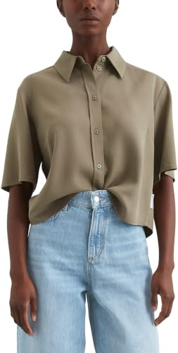 Marc O'Polo Denim Damen Kurzarmbluse mit Kentkragen Cropped