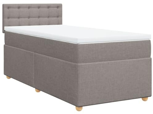 vidaXL Boxspringbett, Polsterbett Bett mit Matratze LED, Bettgestell mit Kopfteil Lattenrost, Einzelbett für Schlafzimmer, Taupe 90x200cm Stoff