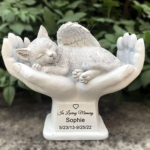 Generico Statua di angelo commemorativo per animali domestici con gatto con le mani di Dio, pietra per lapide da giardino, in amorevole memoria di un regalo perduto per animali domestici, 17,2 cm