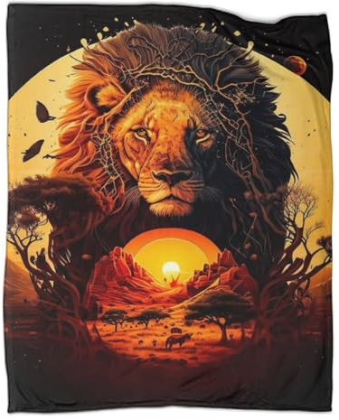 König der Löwen des Dschungels489 Flanell, warm, weicher Plüsch, für das Sofa, Bett, Decke, geeignet als Klimaanlage, Decke, Nickerchendecke für Herbst und Winter, 152,4 x 203,2 cm