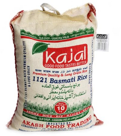 Riz Basmati Kajal Premium 1 x 20kg - Riz premium à grains longs, aromatique et moelleux, idéal pour les plats traditionnels, de haute qualité, sans gluten, végétalien, riche en nutriments