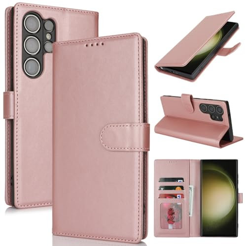 Zouzt for Samsung Galaxy S23 Ultra Wallet Case with Card Holder Premium PU Leather Flip Folio Magnetic Stand Shockproof Protective Phone Cover for Samsung Galaxy S23 Ultra, Rose Gold