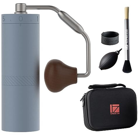 1Zpresso X-Ultra - Molinillo de café manual, color azul pacífico, cuerpo de metal resistente bien construido, rebaba de acero inoxidable de montaje, ajuste externo numérico, taza de captura magnética,