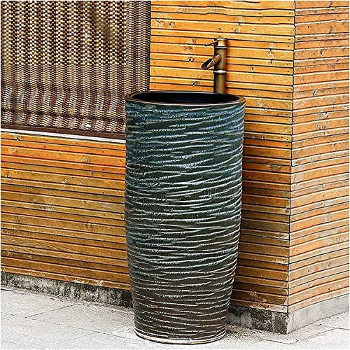 Lavabo sur pied de salle de bain autoportant Art Hotel Home Lavabo de salle de bain rétro Lavabo sur pied en céramique autoportant Meuble-lavabo sur pied facile à nettoye(C-42x83cm(16x32in))