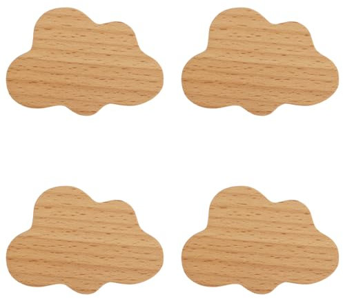 MOROBOR Wolkenförmige Holzknäufe mit einem Loch, Buchenholzgriffe, für Kommoden, mit Schrauben und Erweiterungsrohr, 4 Stück