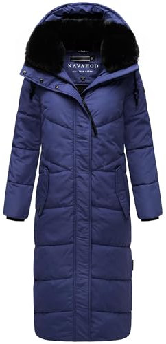 Navahoo Damen Wintermantel warmer Steppmantel extralang mit abnehmbarer Kapuze Hingucker XIV Blue Violet Gr. XL