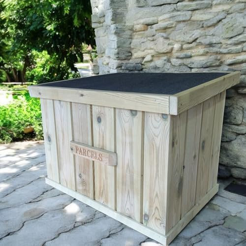Wooden Parcel Box. Large Fully Assembled Wooden Outdoor Treated Garden Storage Box. Waterproof doorstep store for courier delivery drivers