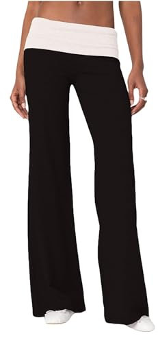 AJMDGW Women Fold Over Waistband Stretchy Yoga Pants Flared Pants Leggings Bell Bottoms(Z172787-black White,M)