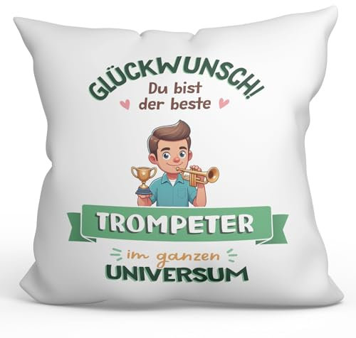 Mugffins Kissen mit Füllung mit Spruch für Trompeter Mann - Auf Deutsch - Bester im Universum, Trophäe - 40 x 40 cm - originelles und lustiges Geschenk Mitarbeiter