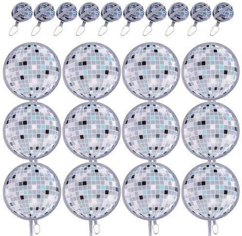 ALNKDH 12Pcs Disco Pattern Hand Fans, Chinese Japanese Style Foldable Fans, Multi-Role Round Handhelds, Beautiful Patterns for Wedding Party Home Decor Personal Decoration (12Pcs Disco)