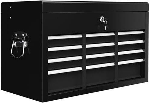 HOMCOM Caja de herramientas, caja de herramientas sin herramientas, con 6 cajones, cerradura, caja de herramientas con asa, caja de herramientas, acero, negro, 60 x 26 x 34 cm
