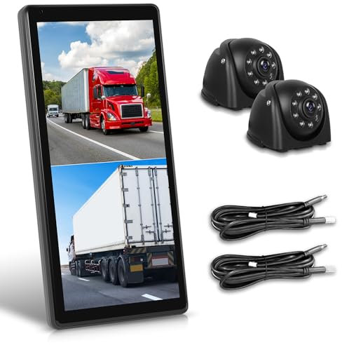 Spiegel Dashcam mit 2 Rückfahrkamera, LKW Rückspiegel mit Vertikalem Bildschirm für Lastkraftwagen Bus, 10.36 Zoll Touchscreen Monitor mit BSD Systeme/DVR/Loop-Aufnahme, IP67 Wasserdicht, Nachtsicht