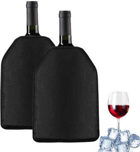 2er-Set Weinkühler Manschette - Kühlmanschette für Wein, Sekt, Champagner & Flaschen - Universeller Flaschenkühler für unterwegs - Weinmanschette, Weinflaschenkühler (Schwarz)