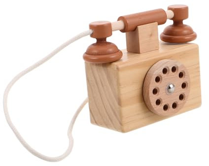 Abaodam Holz Retro Spielzeug Telefon Vintage Drehtelefon Für Junge Mädchen Interaktive Rollenspiel Spielzeug Für Kleinkinder Für Kreative Entfaltung