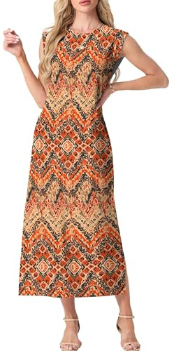 GRECERELLE Robe maxi d'été pour femmes, robes chemises décontractées, styles élégants, robes maxi basiques sans manches pour femmes UK avec fente et poches, M