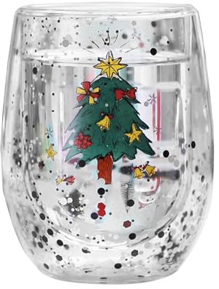 Shntig Isolierter Weihnachtsbecher aus Glas, transparent, 300 ml, Wasserbecher für Zuhause oder Büro