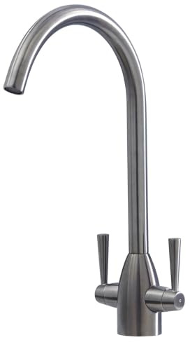Liquida W05GM Swan Neck Monobloc Twin Lever Gun Metal Grey Kitchen Mixer Tap