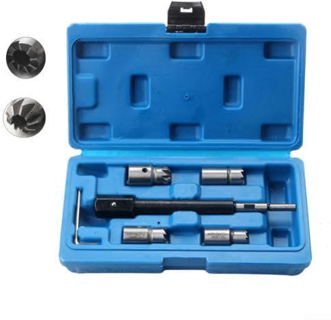 Gdfnmogo Kit de herramientas de corte de asiento de inyector diésel, 5 piezas, limpiador de corte de carbono, con escariador en ángulo plano para mantenimiento de motores automotrices