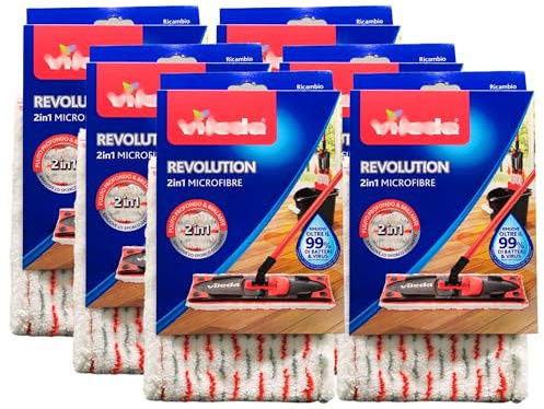 Panno Ricambio REVOLUTION, Adatto Per Revolution e Revolution Turbo. Per Tutti i Tipi Di Pavimento, Rimuove Oltre Il 99% Di Batteri Solo Con Acqua. Pulito Profondo e Brillante (6 Unità)